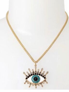 NWT KURT GEIGER LONDON EVIL EYE GOLD TONE MULTICOLOR CRYSTAL NECKLACE 16" + 2"